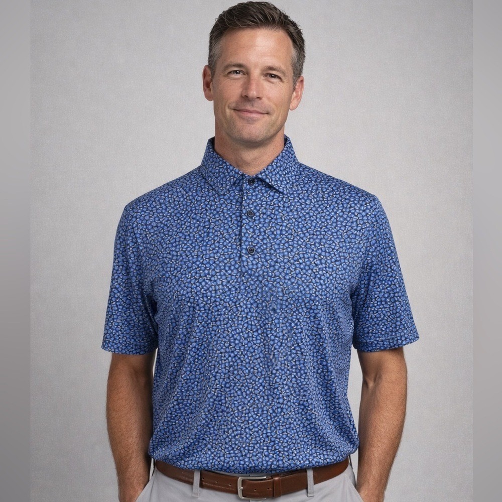 Deolax Performance‎ Micro  Flower Tennis Golf Polo Shirt Summer Comfort Medium